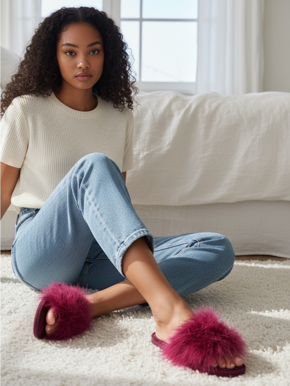 INC International Concepts Feathery Slippers Plum Size S (5/6)  Return label